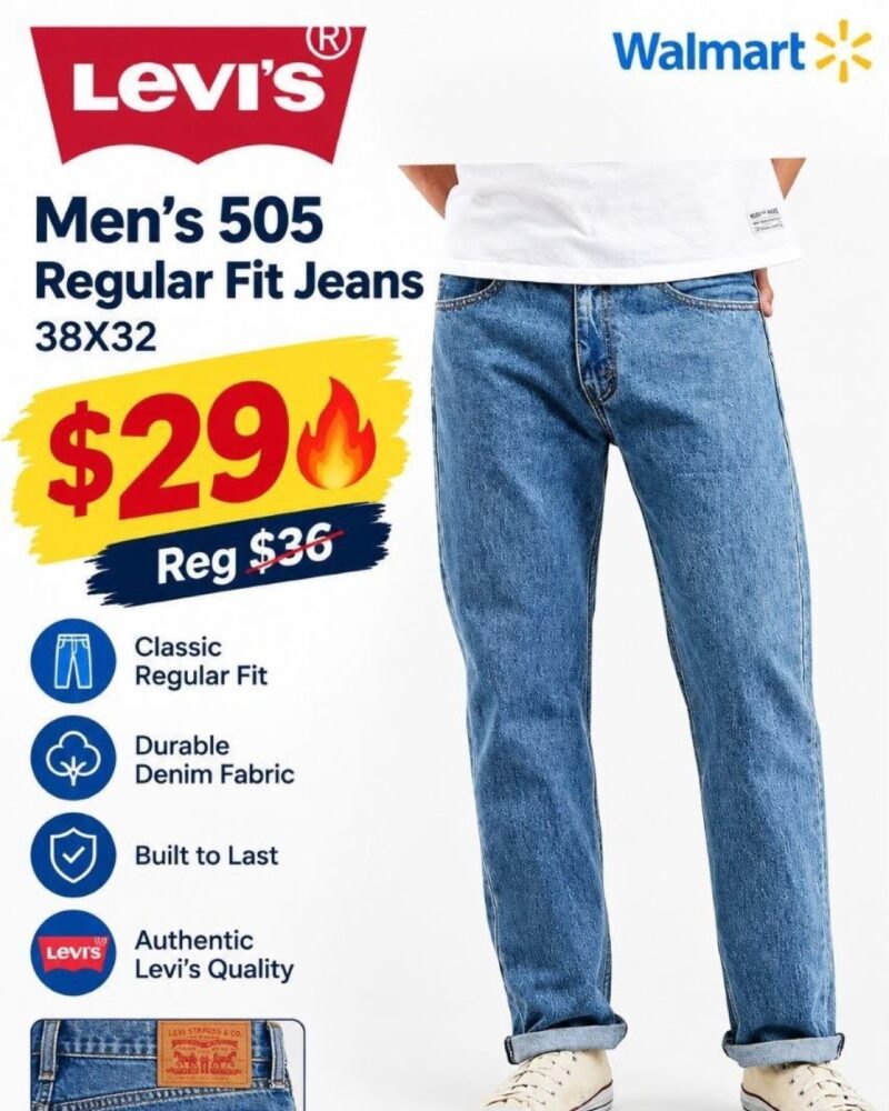 Levi's Men's 505 Regular Fit Jeans 38X32 - $29 (Reg $36)